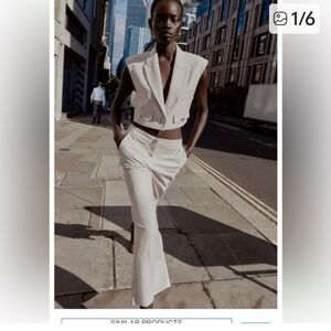 Zara Cream Cropped Tailored Vest & Wide-Leg Pants Set